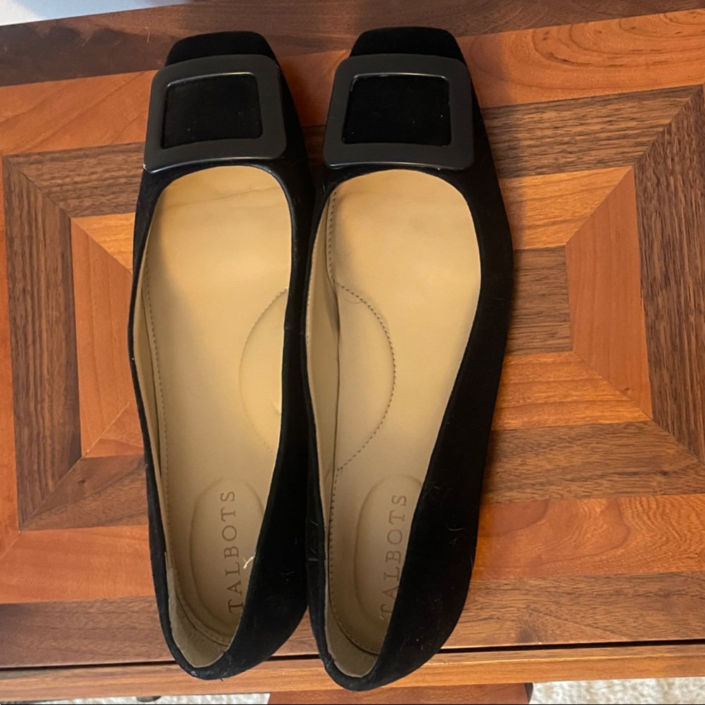 Talbots Black Suede Flats with Buckle